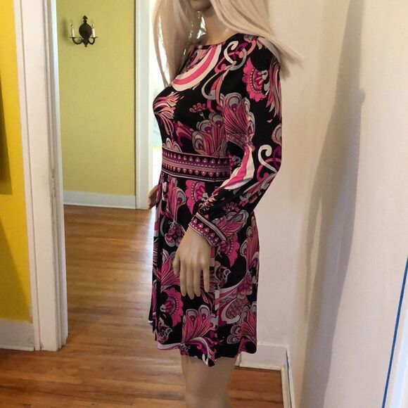 Vintage Tibi Swirl Shades of Pink 100% Silk Long Puff Sleeve Mini  Dress Size XS - Picture 6 of 8